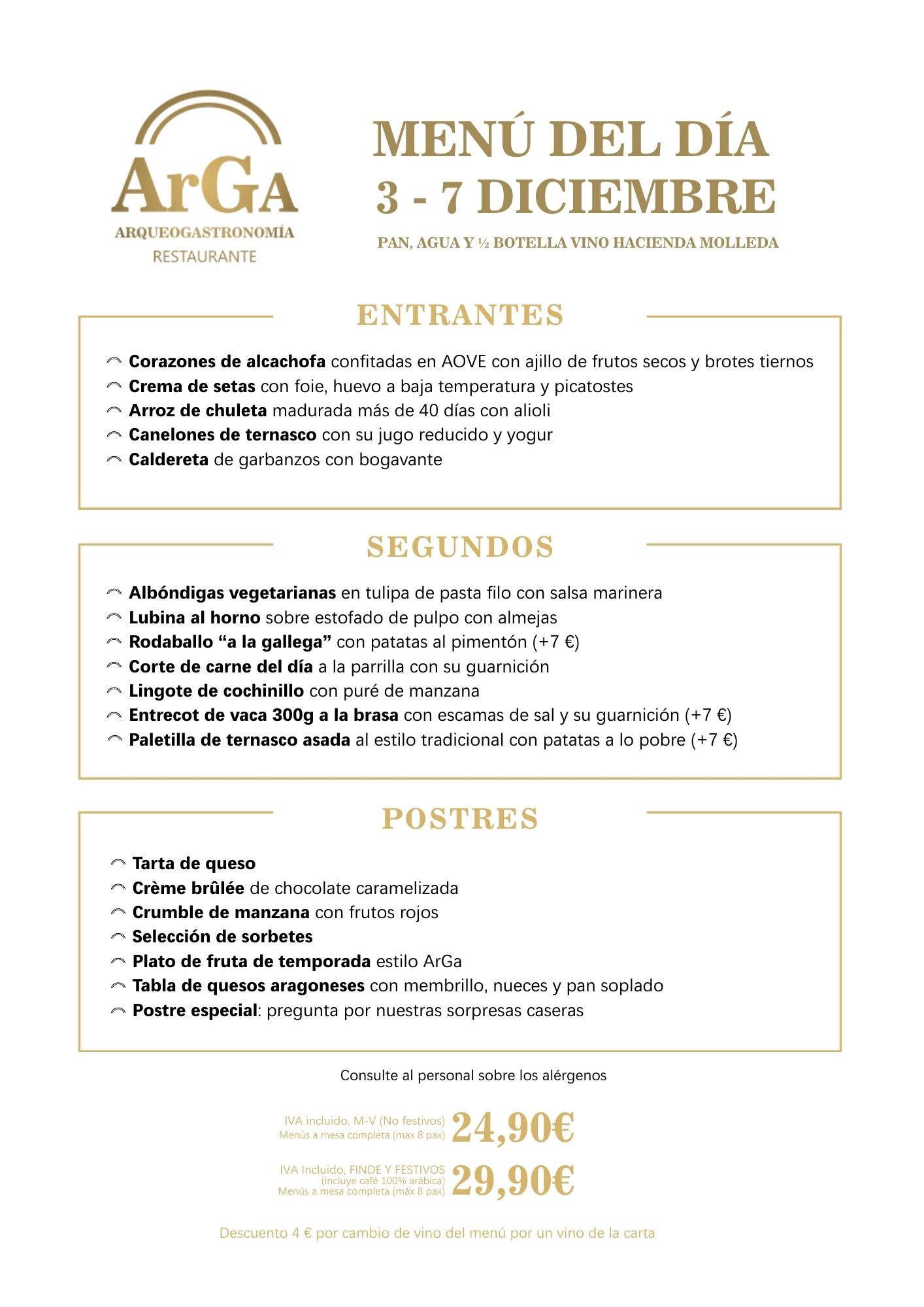 Menú del día centro Zaragoza restaurante ArGa