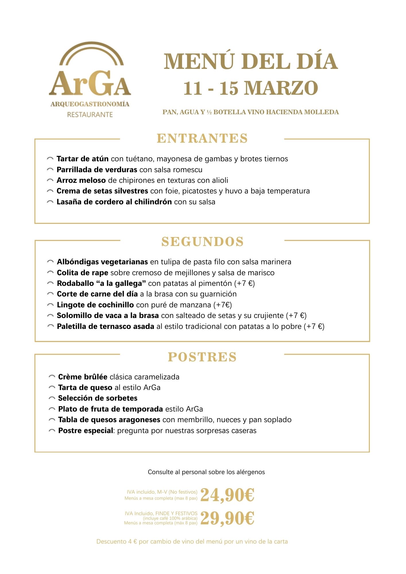 MENÚ DEL DÍA CALLE SEMANA 19 Menú del día centro Zaragoza restaurante ArGa