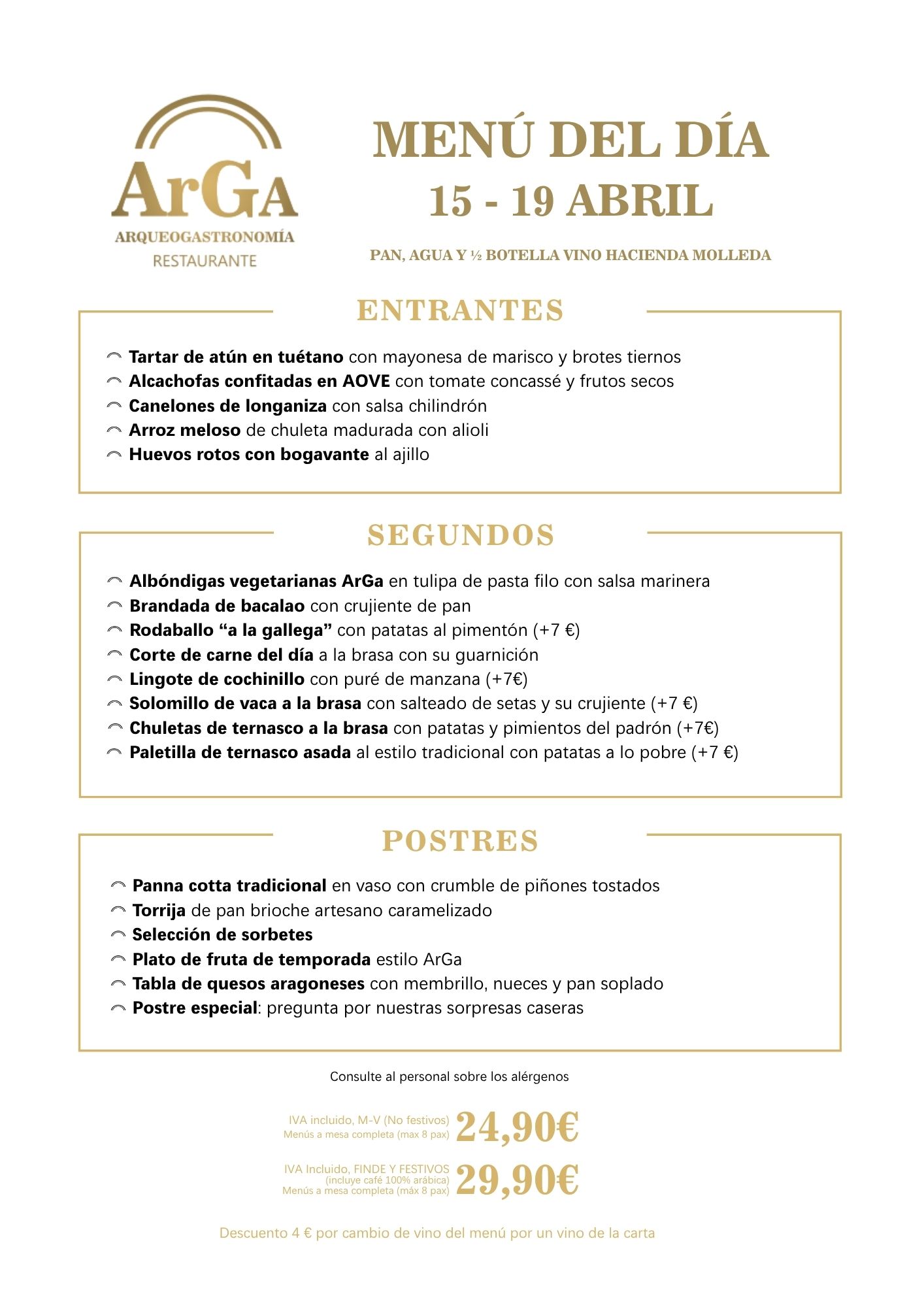 MENÚ DEL DÍA CALLE SEMANA 24 Menú del día centro Zaragoza restaurante ArGa