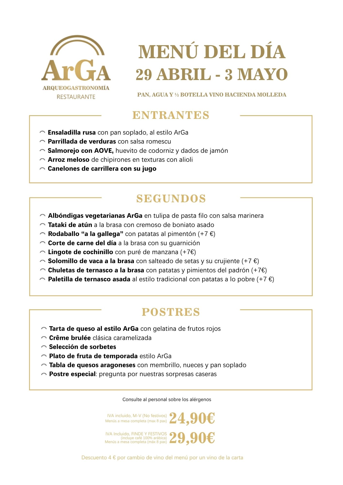 Menú del día centro Zaragoza restaurante ArGa