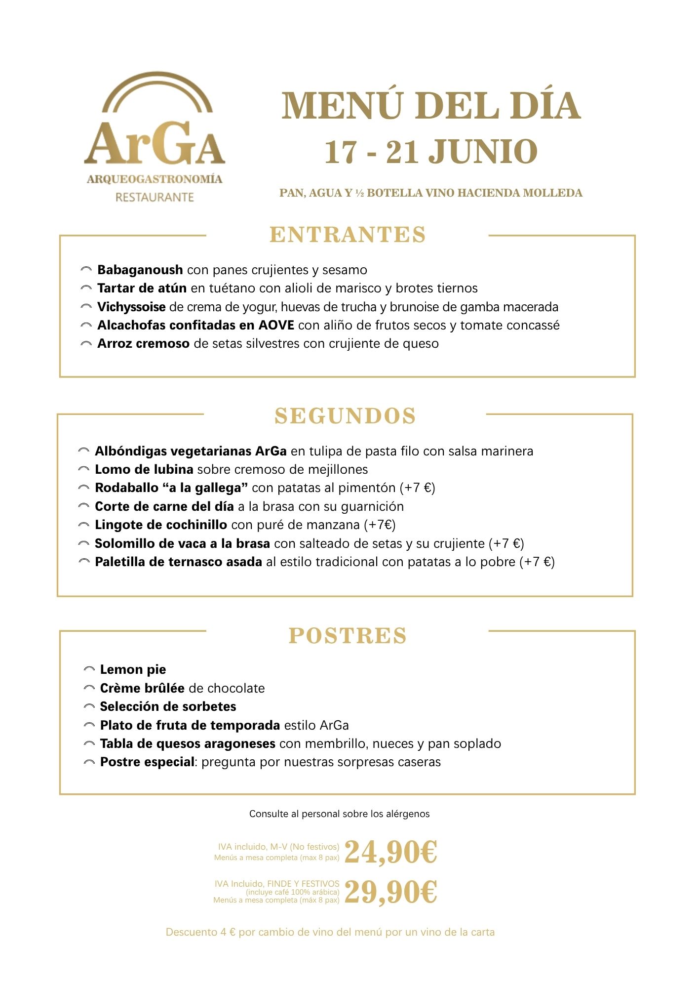 Menú del día centro Zaragoza restaurante ArGa