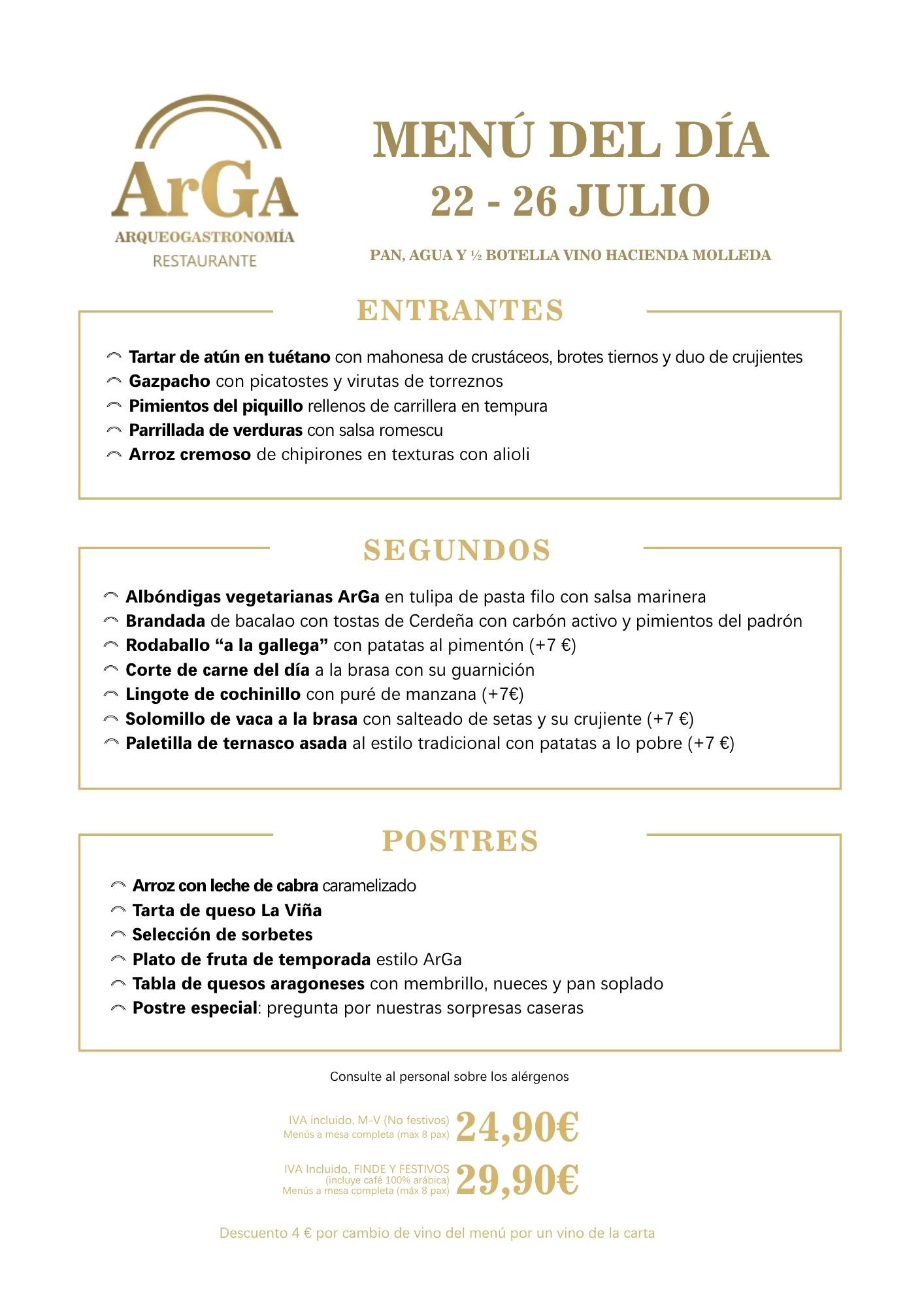 Menú del día centro Zaragoza restaurante ArGa