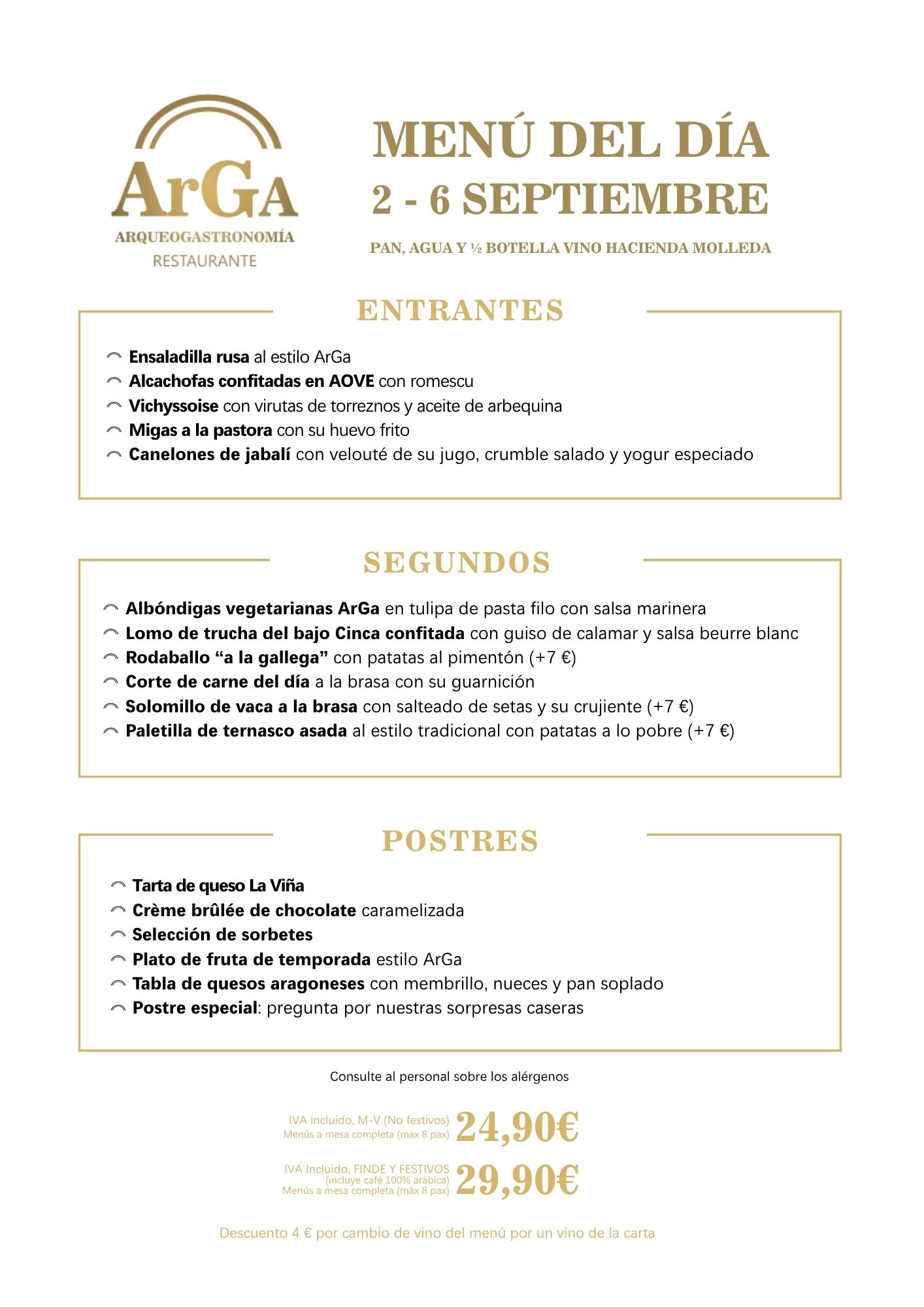 Menú del día centro Zaragoza restaurante ArGa