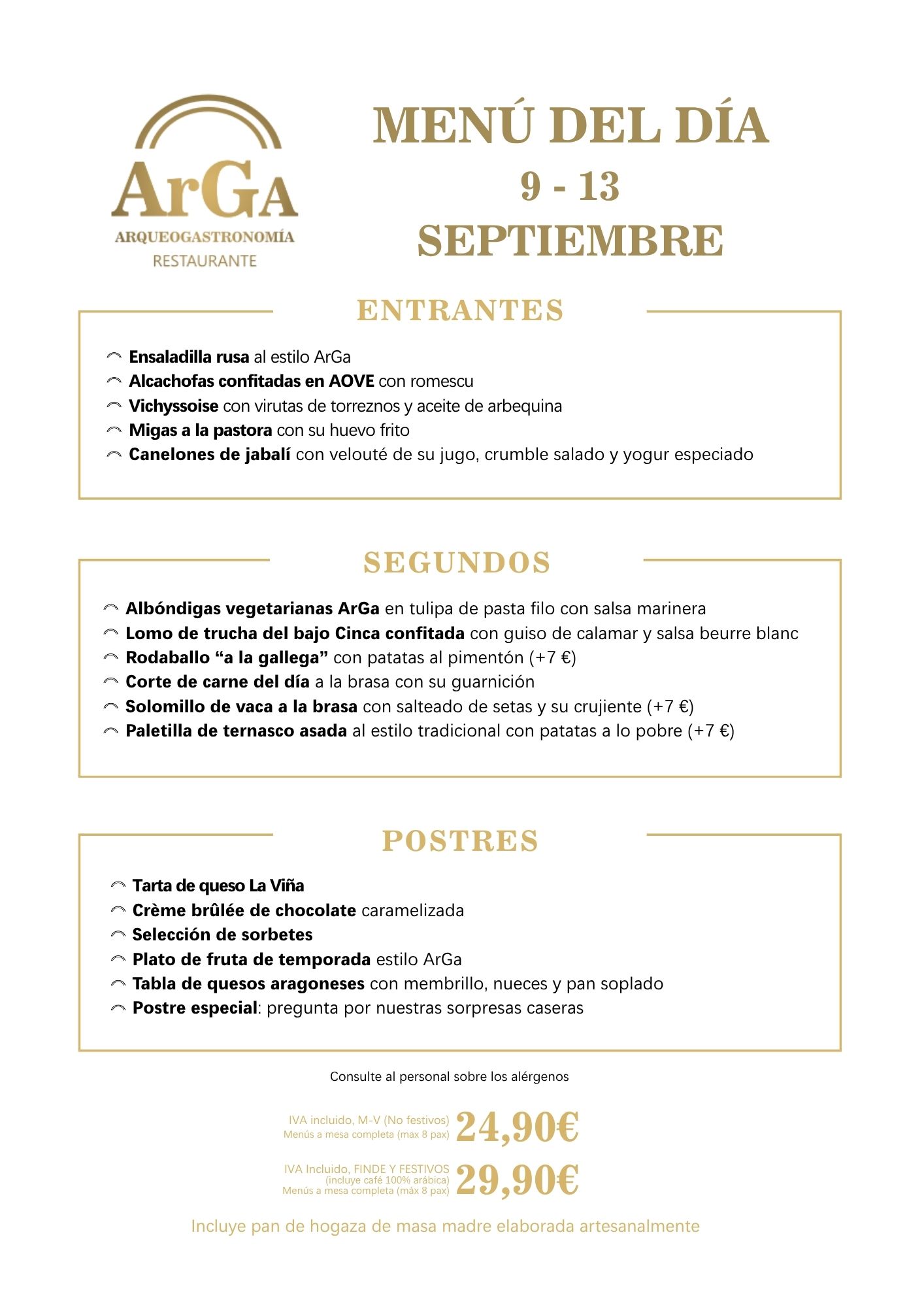 Menú del día centro Zaragoza restaurante ArGa