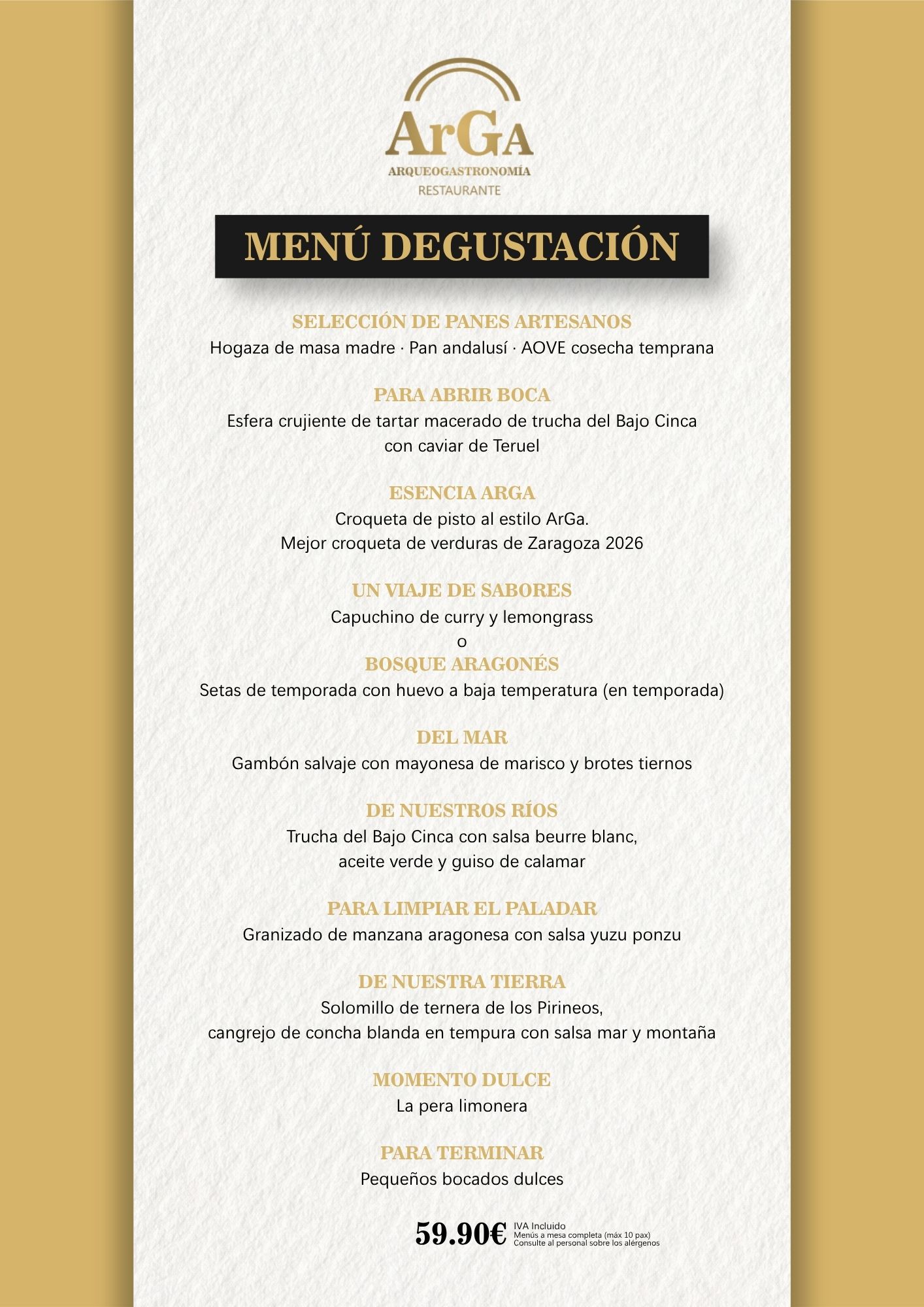 Menú degustación Zaragoza centro
